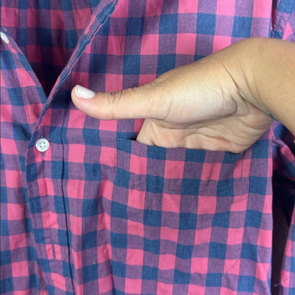 J. Crew Slim Stretch Button Down Shirt Pink Blue Gingham Checkered size Large
